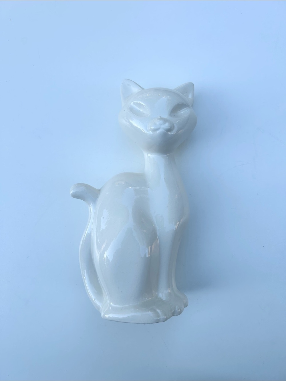 ELWILL Canada White Ceramic Cat Figurine, Hand Crafted Canadian Art Pottery